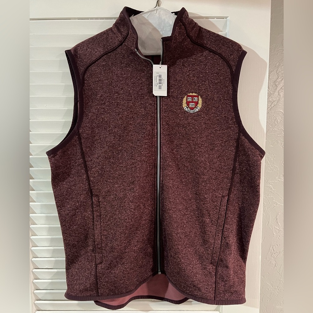 New Cutter & Buck Harvard Crimson Sweater-Knit Men's Full Zip Vest Size XL